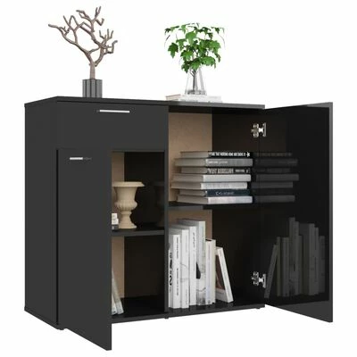 VidaXL Buffet Noir brillant 80x36x75 cm Aggloméré 4 VidaXL Buffet Noir brillant 80x36x75 cm Aggloméré – Image 4