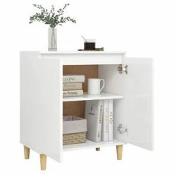 VidaXL Buffet avec pieds en bois massif Blanc 60x35x70 cm Aggloméré -Buffets & bahuts Soldes image 4 806067