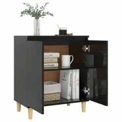 VidaXL Buffet avec pieds en bois Noir brillant 60x35x70 cm Aggloméré -Buffets & bahuts Soldes image 4 806074