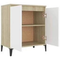 VidaXL Buffet Blanc et chêne sonoma 60x35x70 cm Aggloméré -Buffets & bahuts Soldes image 4 806081
