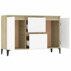 VidaXL Buffet Blanc et chêne sonoma 104x35x70 cm Aggloméré -Buffets & bahuts Soldes image 4 806117