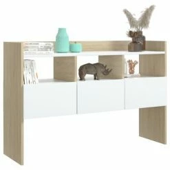 VidaXL Buffet Blanc et chêne sonoma 105x30x70 cm Aggloméré -Buffets & bahuts Soldes image 4 808382