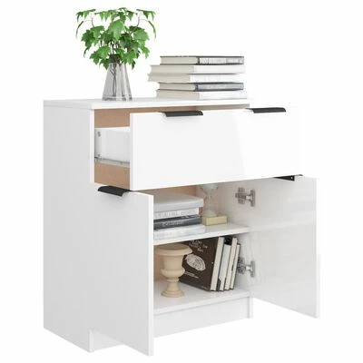 VidaXL Buffet Blanc brillant 60x30x70 cm Bois d'ingénierie 4 VidaXL Buffet Blanc brillant 60x30x70 cm Bois d'ingénierie – Image 4