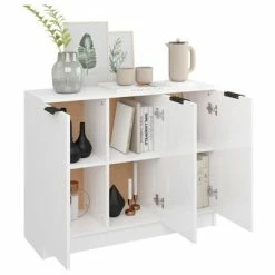 VidaXL Buffet Blanc brillant 90,5x30x70 cm Bois d'ingénierie -Buffets & bahuts Soldes image 4 811193