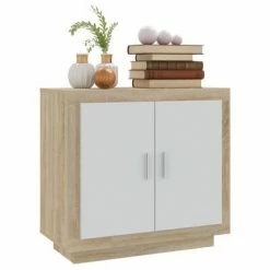 VidaXL Buffet Blanc et chêne sonoma 80x40x75 cm Bois d'ingénierie -Buffets & bahuts Soldes image 4 811822