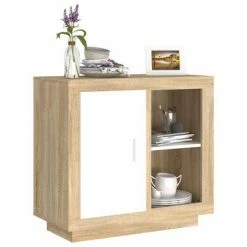 VidaXL Buffet Blanc et chêne sonoma 80x40x75 cm -Buffets & bahuts Soldes image 4 811831