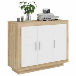 VidaXL Buffet Blanc et chêne sonoma 92x35x75 cm Bois d'ingénierie -Buffets & bahuts Soldes image 4 811840