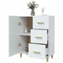 VidaXL Buffet Blanc brillant 69,5x34x90 cm Bois d'ingénierie -Buffets & bahuts Soldes image 4 812174