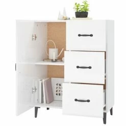 VidaXL Buffet Blanc brillant 69,5x34x90 cm Bois d'ingénierie -Buffets & bahuts Soldes image 4 812183