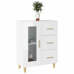 VidaXL Buffet Blanc brillant 69,5x34x90 cm Bois d'ingénierie -Buffets & bahuts Soldes image 4 812210