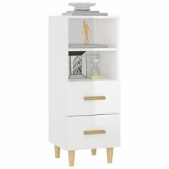VidaXL Buffet Blanc brillant 34,5x34x90 cm Bois d'ingénierie -Buffets & bahuts Soldes image 4 812363