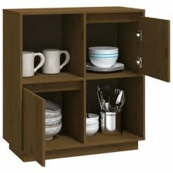 VidaXL Buffet Marron miel 74x35x80 cm Bois massif de pin -Buffets & bahuts Soldes image 4 814352