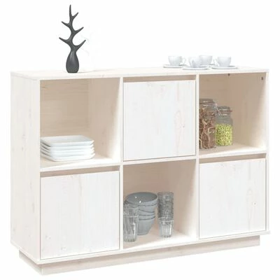 VidaXL Buffet Blanc 110,5x35x80 cm Bois massif de pin 4 VidaXL Buffet Blanc 110,5x35x80 cm Bois massif de pin – Image 4