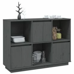 VidaXL Buffet Gris 110,5x35x80 cm Bois massif de pin -Buffets & bahuts Soldes image 4 814356