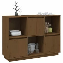 VidaXL Buffet Marron miel 110.5x35x80 cm Bois massif de pin -Buffets & bahuts Soldes image 4 814357