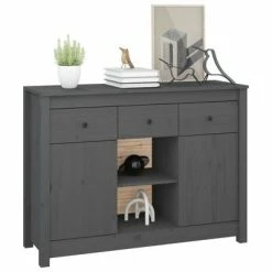 VidaXL Buffet Gris 100x35x74,5 cm Bois massif de pin -Buffets & bahuts Soldes image 4 814551