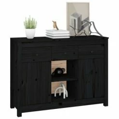 VidaXL Buffet Noir 100x35x74,5 cm Bois massif de pin -Buffets & bahuts Soldes image 4 814553