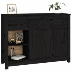 VidaXL Buffet Noir 100x35x74 cm Bois massif de pin -Buffets & bahuts Soldes image 4 814558