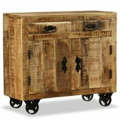 VidaXL Buffet avec 2 tiroirs et 1 armoire Bois de manguier brut -Buffets & bahuts Soldes image 5 243988