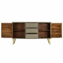 VidaXL Armoire à tiroirs Bois de manguier Gris avec laiton 140x40x80cm -Buffets & bahuts Soldes image 5 246684