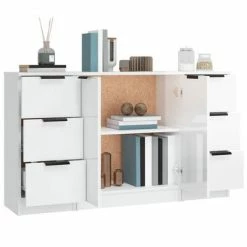 VidaXL Buffets 3 pcs Blanc brillant Bois d'ingénierie 10 VidaXL Buffets 3 pcs Blanc brillant Bois d'ingénierie -Buffets & bahuts Soldes image 5 3115840