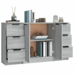 VidaXL Buffets 3 pcs Sonoma gris Bois d'ingénierie -Buffets & bahuts Soldes image 5 3115842