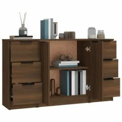 VidaXL Buffets 3 pcs Chêne marron Bois d'ingénierie -Buffets & bahuts Soldes image 5 3115843