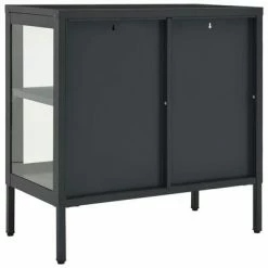 VidaXL Buffet Anthracite 70x35x70 cm Acier et verre -Buffets & bahuts Soldes image 5 336066