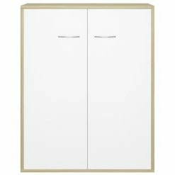 VidaXL Buffet Blanc et chêne sonoma 60x30x75 cm Aggloméré -Buffets & bahuts Soldes image 5 800734