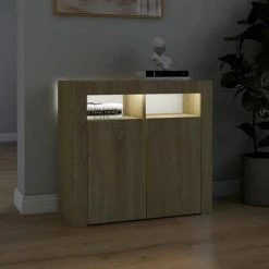 VidaXL Buffet avec lumières LED Chêne sonoma 80x35x75 cm -Buffets & bahuts Soldes image 5 804331