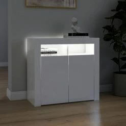VidaXL Buffet avec lumières LED Blanc brillant 80x35x75 cm -Buffets & bahuts Soldes image 5 804334