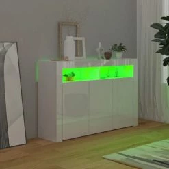 VidaXL Buffet avec lumières LED Blanc brillant 115,5x30x75 cm -Buffets & bahuts Soldes image 5 804343
