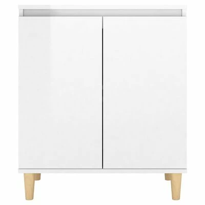 VidaXL Buffet avec pieds en bois Blanc brillant 60x35x70 cm Aggloméré 5 VidaXL Buffet avec pieds en bois Blanc brillant 60x35x70 cm Aggloméré – Image 5