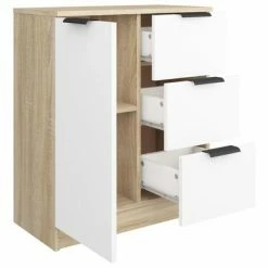 VidaXL Buffet Blanc et chêne sonoma 60x30x70 cm Bois d'ingénierie -Buffets & bahuts Soldes image 5 811084