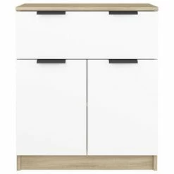 VidaXL Buffet Blanc et chêne sonoma 60x30x70 cm Bois d'ingénierie -Buffets & bahuts Soldes image 5 811093