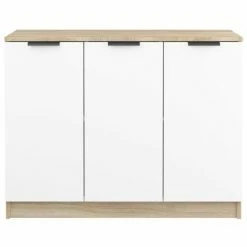 VidaXL Buffet Blanc et chêne sonoma 90,5x30x70 cm Bois d'ingénierie -Buffets & bahuts Soldes image 5 811192