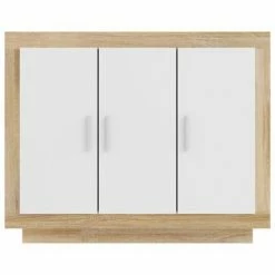 VidaXL Buffet Blanc et chêne sonoma 92x35x75 cm Bois d'ingénierie -Buffets & bahuts Soldes image 5 811840