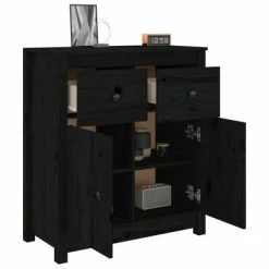 VidaXL Buffet Noir 70x35x80 cm Bois massif de pin -Buffets & bahuts Soldes image 5 813753