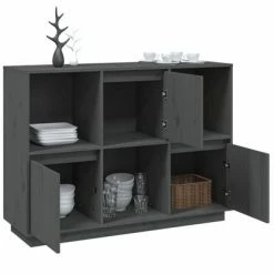 VidaXL Buffet Gris 110,5x35x80 cm Bois massif de pin -Buffets & bahuts Soldes image 5 814356