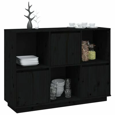 VidaXL Buffet Noir 110,5x35x80 cm Bois massif de pin 5 VidaXL Buffet Noir 110,5x35x80 cm Bois massif de pin – Image 5