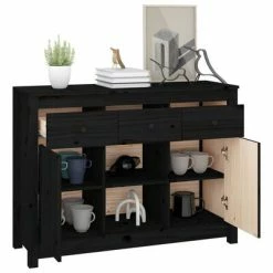 VidaXL Buffet Noir 100x35x74,5 cm Bois massif de pin -Buffets & bahuts Soldes image 5 814553