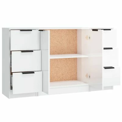 VidaXL Buffets 3 pcs Blanc brillant Bois d'ingénierie 6 VidaXL Buffets 3 pcs Blanc brillant Bois d'ingénierie – Image 6