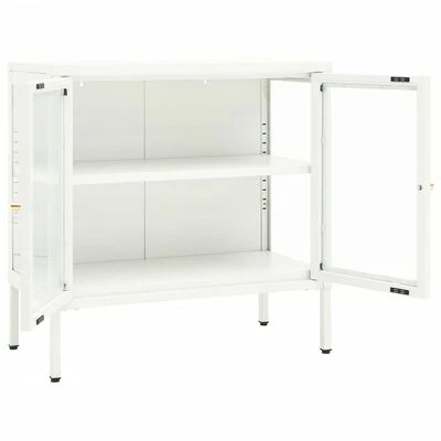 VidaXL Buffet Blanc 70x35x70 cm Acier et verre 6 VidaXL Buffet Blanc 70x35x70 cm Acier et verre – Image 6