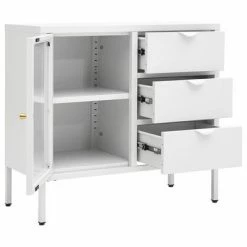 VidaXL Buffet Blanc 75x35x70 cm Acier et verre trempé -Buffets & bahuts Soldes image 6 336074