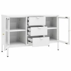 VidaXL Buffet Blanc 105x35x70 cm Acier et verre trempé -Buffets & bahuts Soldes image 6 336077
