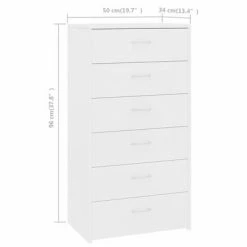 VidaXL Buffet avec 6 tiroirs Blanc 50x34x96 cm Bois d'ingénierie -Buffets & bahuts Soldes image 6 800666
