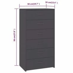 800668 vidaXL Sideboard with 6 Drawers Grey 50x34x96 cm Chipboard -Buffets & bahuts Soldes image 6 800668