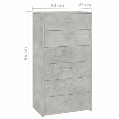 VidaXL Buffet avec 6 tiroirs Gris béton 50x34x96 cm Aggloméré 6 VidaXL Buffet avec 6 tiroirs Gris béton 50x34x96 cm Aggloméré – Image 6