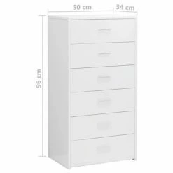 VidaXL Buffet avec 6 tiroirs Blanc brillant 50x34x96 cm Aggloméré -Buffets & bahuts Soldes image 6 800672