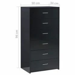 VidaXL Buffet avec 6 tiroirs Noir brillant 50x34x96 cm Aggloméré -Buffets & bahuts Soldes image 6 800673
